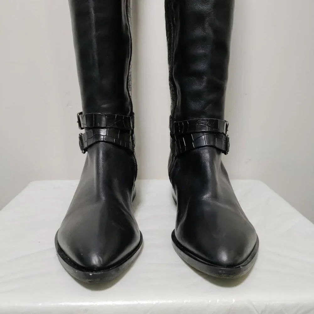 Napoleoni Leather Pull On Knee Length Equestrian Riding Boots Black Women's 8.5 - Picture 5 of 15